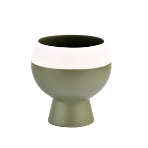 Custom Two-Tone Ceramic Candle Holder Olive & White Pedestal Candle Vessel
