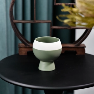 Custom Two-Tone Ceramic Candle Holder Olive & White Pedestal Candle Vessel