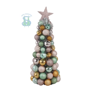 Senmasine 47 cm Kugelkugeln, Kegelbaum mit Topper, Stern, bruchsichere Kunststoffornamente, Lametta-Desktop-Dekoration