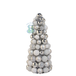 Senmasine 40 cm Kugeln, Kugeln, Kegelbaum für Weihnachten, Schreibtisch, Innenbereich, dekorative, silberfarbene Kunststoffornamente