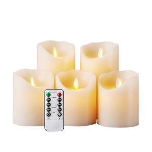 Senmasine 5 LED-Kerzen mit 10-Tasten-Fernbedienung, 24-Stunden-Timer, flammenlose, batteriebetriebene Echtwachs-Stumpenkerzen