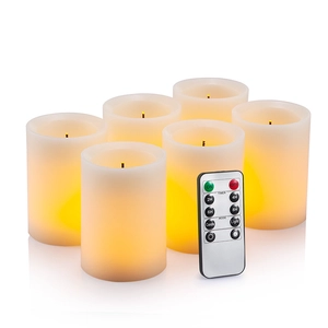 Senmasine 6 LED-Kerzen ohne Flamme mit 10-Tasten-Fernbedienung, flackernde, batteriebetriebene Echtwachs-Stumpenkerzen