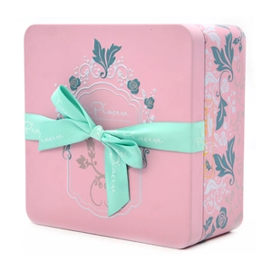 Boîte à étain de bonbons SQure personnalisée avec ruban