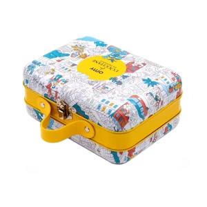 Cosmetic tin box with handle