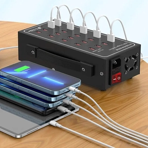 20 Puerto 100W Estación de carga USB con montaje de pantalla de tableta integrada | Charger de escritorio múltiple para uso de hoteles y escuelas