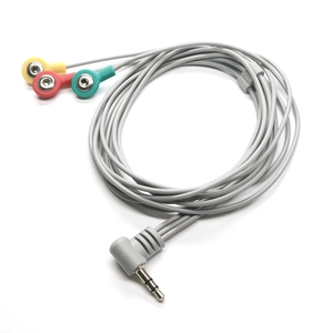 Right angle 3.5mm stereo audio jack to 3 lead 2.5mm ecg snap button ECG EEG electrode cable