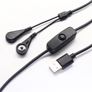 USB C vrouwelijk naar 2 leads 3,5 mm vrouwelijk magnetisch ECG EEG EKG EMG Snap-kabel met AAN/UIT-knopschakelaar