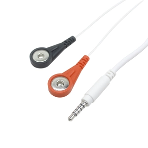 Medical Electrode ECG Snap Cable 3.5mm 5 Poles Audio Jack Cable with 2 Lead Snap Electrode Lead Wire