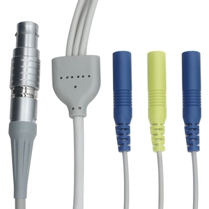Cables de electrodo LEMO macho de metal de 4 pines a 2,0 mm con funda — Cable médico de monitor de paciente/ECG de 1 a 3 (fabricante ISO13485)