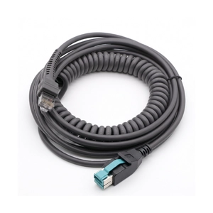 Cable de escáner PoweredUSB en espiral para escáneres de códigos de barras portátiles