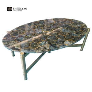 Tavolino Labradorite | Mobili in pietra preziosa | Piano di lavoro in pietra semipreziosa
