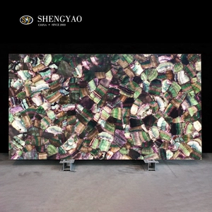 Lastra di pietra semipreziosa di fluorite viola verde retroilluminata, pannello a parete in pietra preziosa