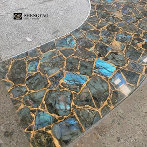Piano da tavolo in pietra semipreziosa da appoggio per lavabo in labradorite personalizzato