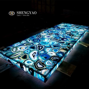 Controsoffitto bar in pietra di agata blu retroilluminato, produttore di lastre di pietra semipreziosa