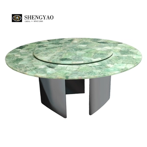 Tavolo da pranzo in fluorite verde quarzo con pietre preziose naturali all'ingrosso, produttore di mobili rotondi in pietra semipreziosa Cina