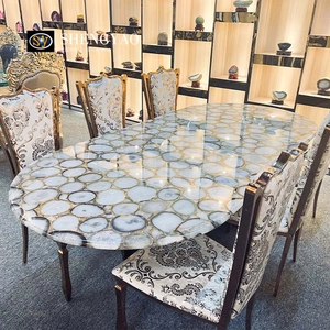 Tavolo da pranzo di lusso in pietra preziosa di agata bianca, produttore di mobili in pietra semipreziosa in Cina