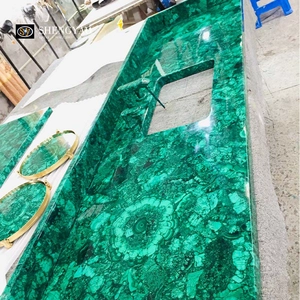 Piano lavabo in malachite verde naturale, lavabo/lavabo da bagno in pietra semipreziosa