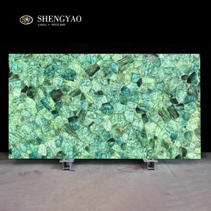 Lastra di fluorite di cristallo verde retroilluminata, produttore di lastre di pietre preziose di quarzo traslucido in Cina