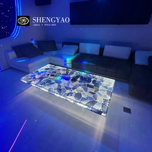 Tavolo centrale in avventurina blu retroilluminato naturale, piano di lavoro in pietra semipreziosa traslucida