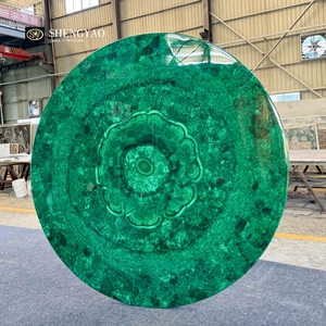 Piano tavolo rotondo in malachite con pietra preziosa verde naturale
