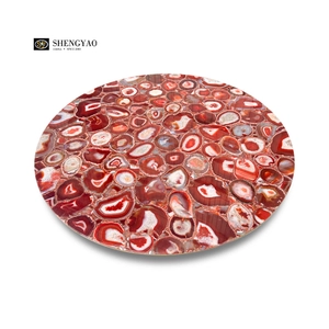 Tavolo di pietra di agato rosso tondo naturale, tavola di pietra semipreziosa