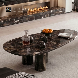 Tavolo centrale in legno pietrificato nero | Mobili di lusso in pietra semipreziosa