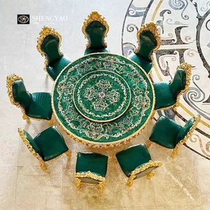 Tavolo da pranzo rotondo in malachite | Mobili in pietra semipreziosa