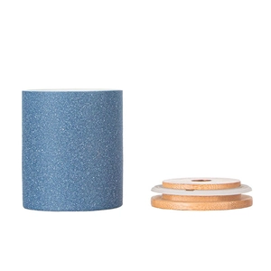 Portacandela votivo in ceramica blu polvere con coperchio