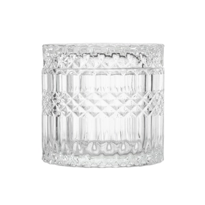 Frasco de bugiganga com padrão de diamante geométrico de vidro cortado de cristal transparente de 17 onças com tampa plana