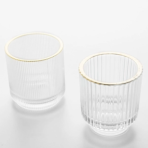 Gold Rim Ribbed Glassware Luxury Candle Holder Glass