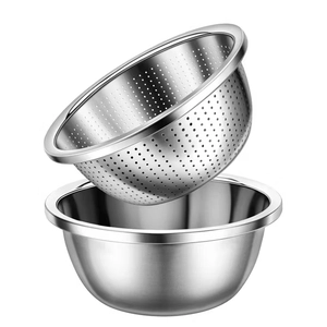 2-Piece 304 Stainless Steel Colander and Mixing Bowl Set