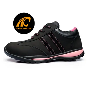 TM3131 Zapatos de seguridad con punta de acero de cuero genuino con suela de goma resistente al desgaste para mujer