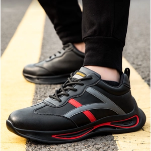 Chaussures de sécurité pour hommes, en cuir microfibre noir, bout en acier, pour la construction, TM261