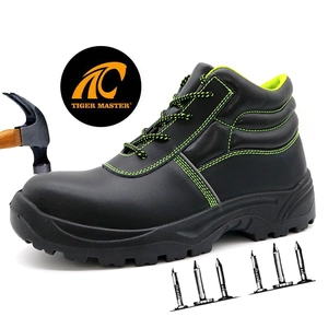 TM028 Pannensichere Baustellen-Sicherheitsschuhe für Herren aus schwarzem Leder mit Fiberglas-Zehenschutz