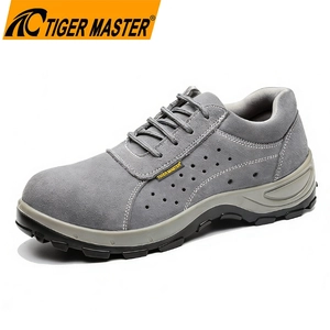TM3423 Zapatos de seguridad de gamuza gris transpirables antipinchazos con punta de acero ancha y antideslizante