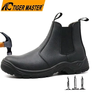 TM033 Botas de trabajo industriales de cuero antipinchazos con punta de acero antideslizante estilo Chelsea