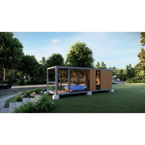 ## Luxus-Fertigcontainer-Tiny-House – Möblierte modulare Glamping-Hütte mit Glasbalkon