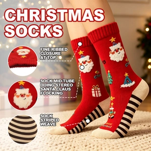 Patrón europeo americano de Papá Noel, calcetines navideños, calcetines de invierno ecológicos y transpirables con diseño navideño,