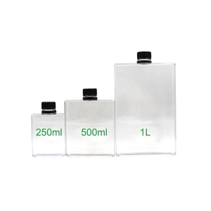Botella de agua PETG cuadrada plana