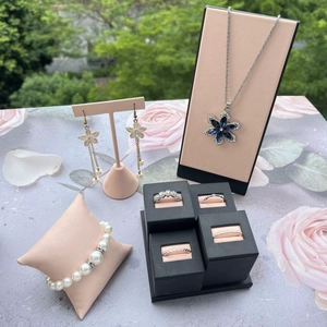Baby pink leather jewelry display prop stand for rings earring necklace