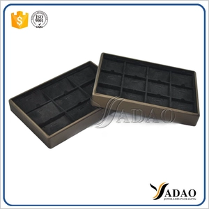 Durable mayorista de alta calidad de encargo hecho a mano de lujo de la PU bandeja de exhibición de la joyería de terciopelo de viaje de cuero bandeja de madera pendiente apilable
