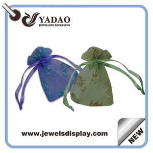 Moda bolso de la joyería del organza más popular con el lazo hecho en China