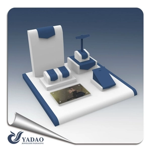 MOQ 10 MDF avvolto con blu e bianco di visualizzazione di monili di cuoio dell'unità di elaborazione insieme per il contatore negozio e chiosco vetrina titolare gioielli espositore