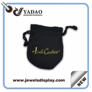 Beliebteste weichem Wildleder Schmuckbeutel Beutel mit Gold gestempelt Logo und schwarzer Kordel