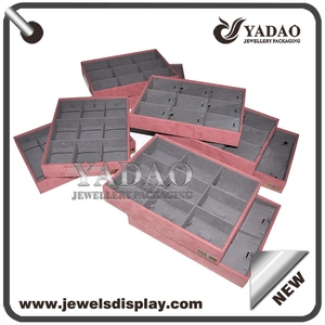 Bello durevole equisite lusso buon prezzo designable grigio e color pesca velluto pelle lino personalizzabile anello ciondolo orecchino display vassoi