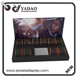 Calidad finsih Laca exhibición de la joyería Set y MDF material de colouful soporte de exhibición del reloj, reloj de la exhibición de conjunto con el anillo C de pie de Shenzhen