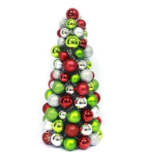 mini Plastic Christmas Ball Ornament Tree With Tinsel