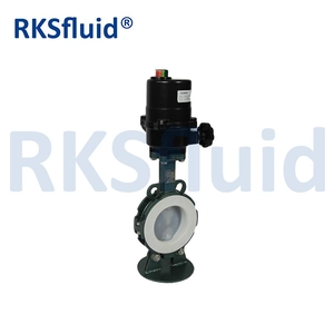 China Chinese butterfly valve PTFE sear PFA disc DN100 4IN electric actuator