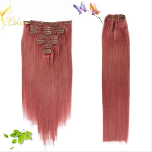 중국 Best quality red color human hair extension clip on hair weft 제조업체