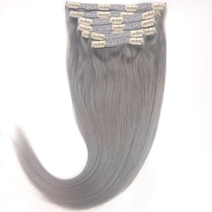 중국 Cheap 100% human remy double weft grey color clip in hair extension 제조업체